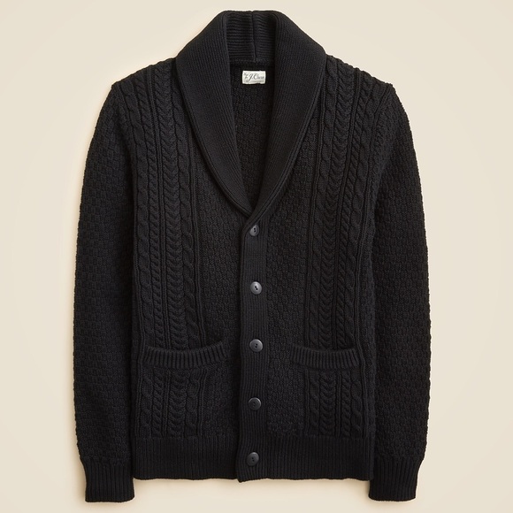 J. CREW Heritage cotton cable-knit shawl-collar sweater in Black Size S $128NWT